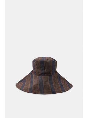 ZARA REVERSIBLE 100% LINEN STRIPED HAT